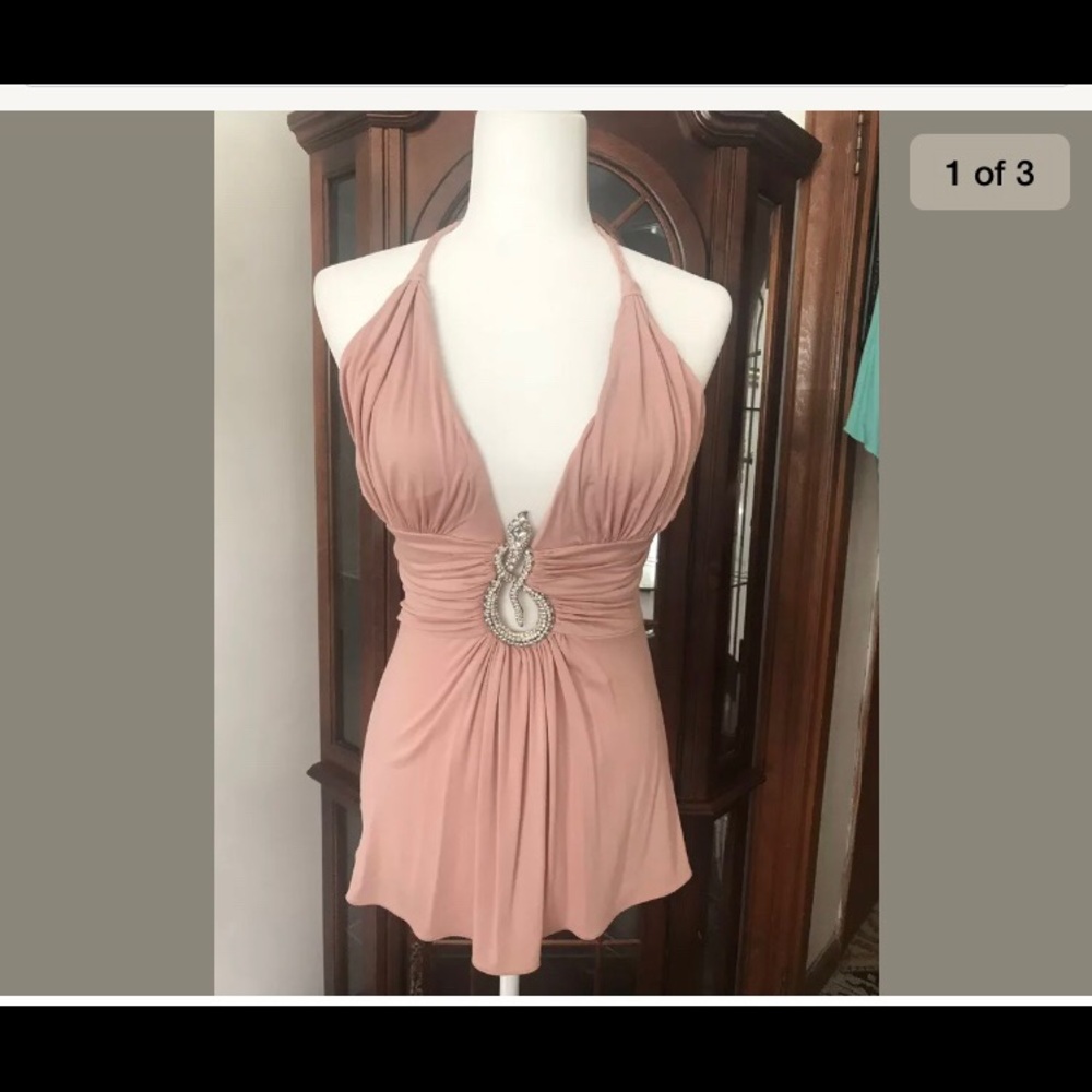 Sky Pink Snake Halter Top w/Large Crystal Snake